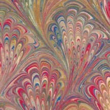 Hand Marbled Paper Peacock Pattern in Chartreuse and Red ~ Berretti Marbled Arts